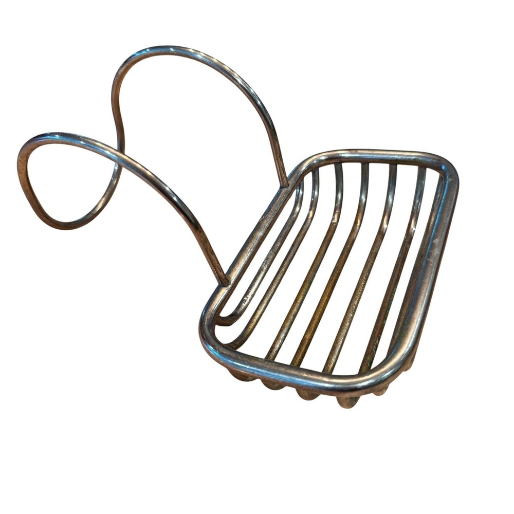Vintage Silver Tone Metal Wire Clawfoot Tub Over Rim Soap Dish Basket holder